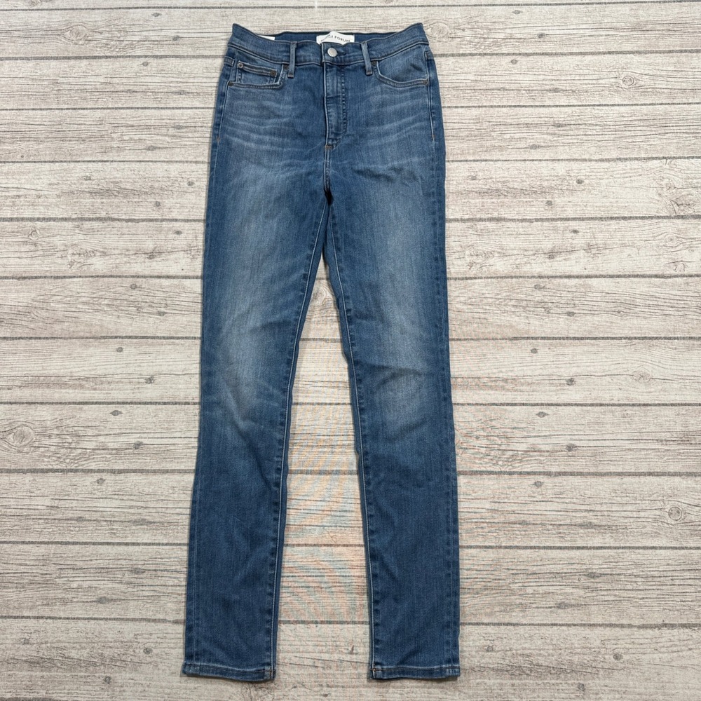 Denim Forum Jeans Women's 28 Blue Lola High Rise Skinny Slim Stretch Whiskered